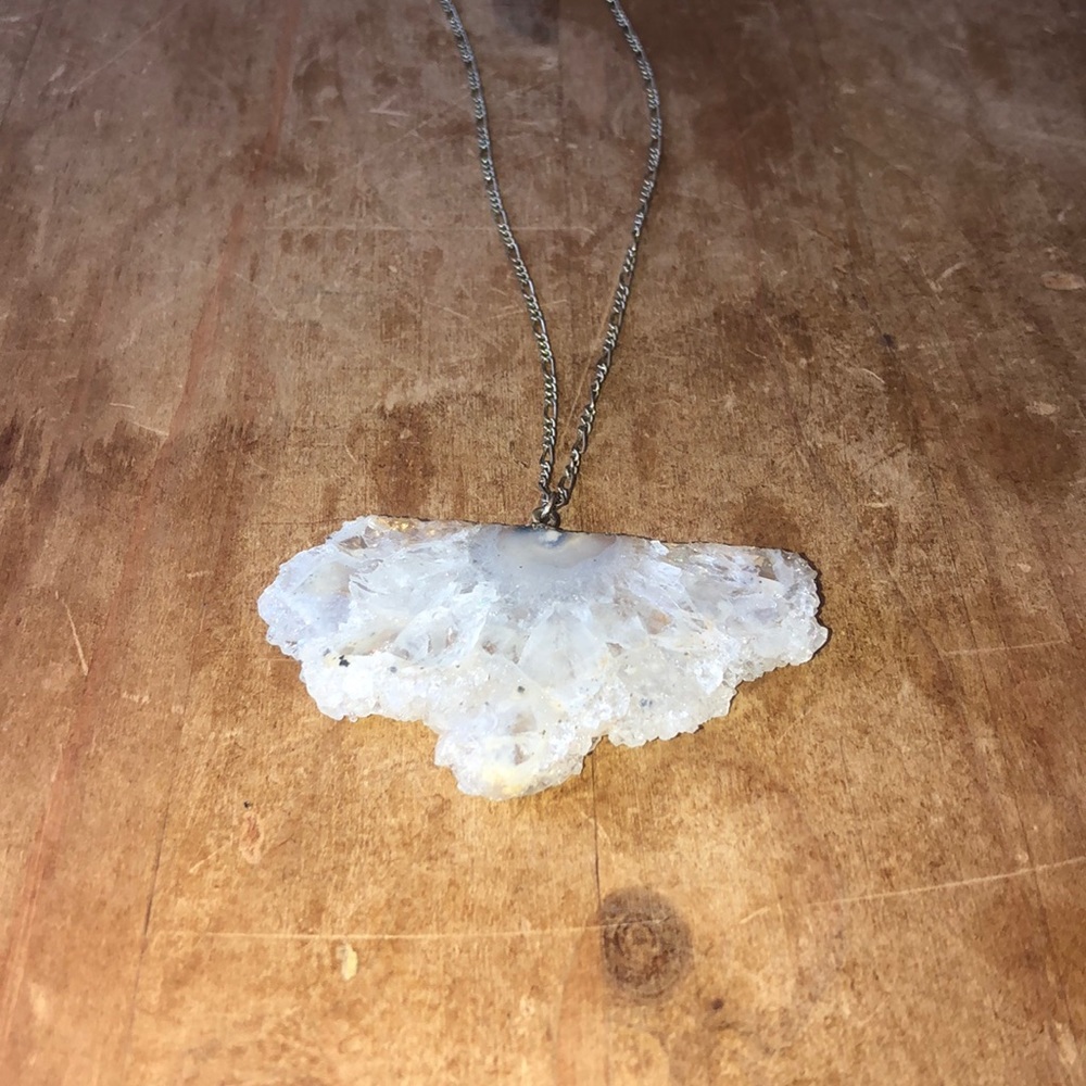 Agate Pendant with Brass Chain